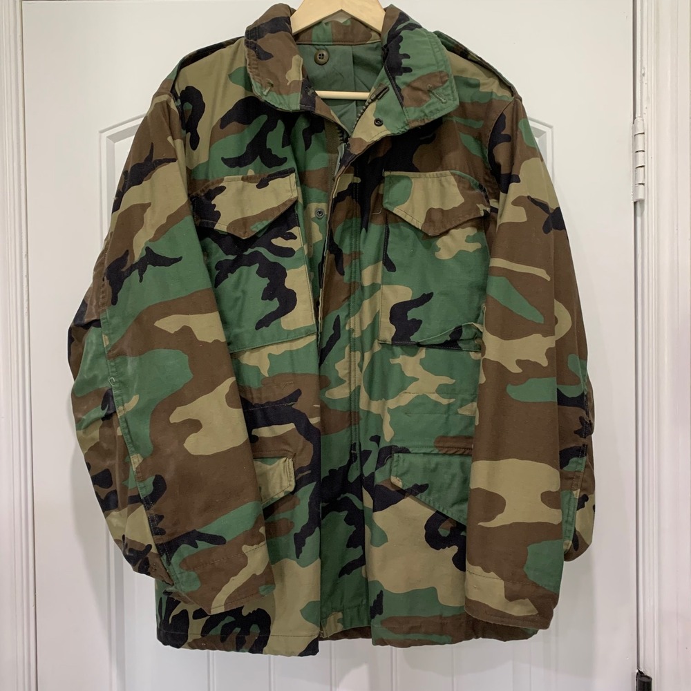 Military Cold Weather M-65 Field Coat Woodland Camo Jacket Medium Reg